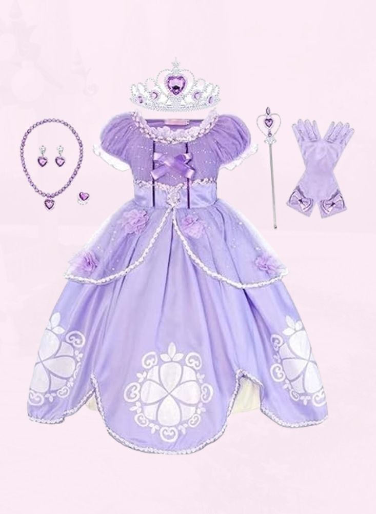 بريميم فستان بنفسجي مستوحى من الأميرة صوفيا للبنات - فستان حفلات ملكي مع تاج، مناسب لأعياد الميلاد والهالوين والمناسبات التنكرية - Image 4